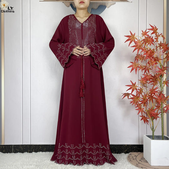 2024 New Muslim Chiffon Abayas For Women Robe Caftan Dubai Islam Clothing African Abaya Long Sleeved Fashion Dress With Turban