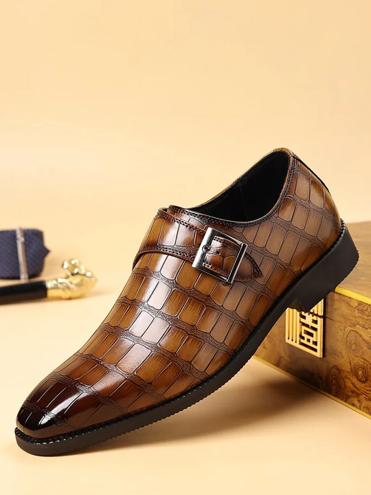 Gentleman Monk Strap Loafers Men's Crocodile Pattern Belt Buckle Leather Shoes Designer Formal Wedding Dress Homecoming Footwear