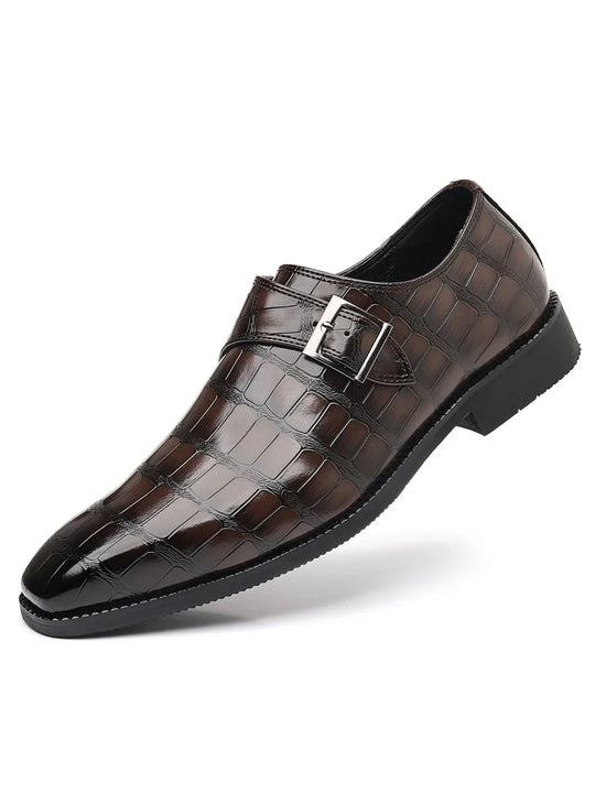 Gentleman Monk Strap Loafers Men's Crocodile Pattern Belt Buckle Leather Shoes Designer Formal Wedding Dress Homecoming Footwear