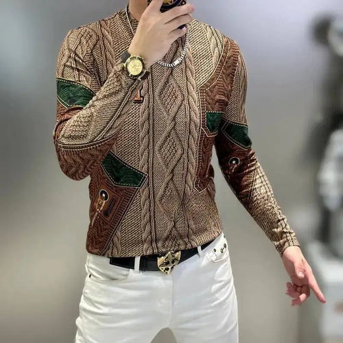 Winter Men's T-Shirt Long-Sleeved Velvet Thickeneded Sweatshirt