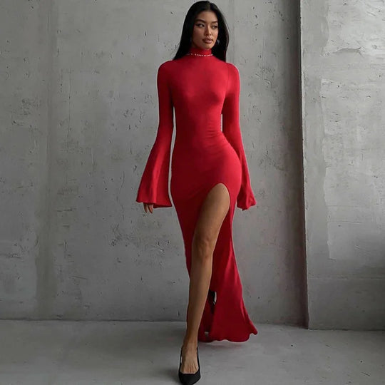 Cryptographic Open Back Sexy Split Maxi Dress Elegant Outfits for