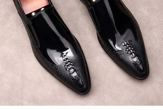 Men's Trendy Genuine Leather British-style Pointed Toe Dress Shoes, Lace-Up Business Formal Oxfords Shoes