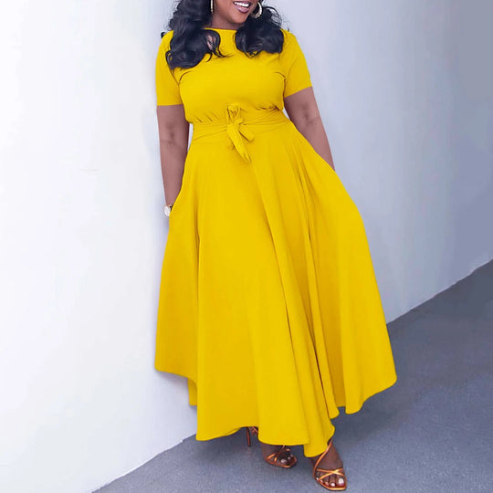 Elegant Women Dresses for Summer New Short Sleeve O Neck Sashes Pleated Ankle Length Luxury African Party Birthday Dress