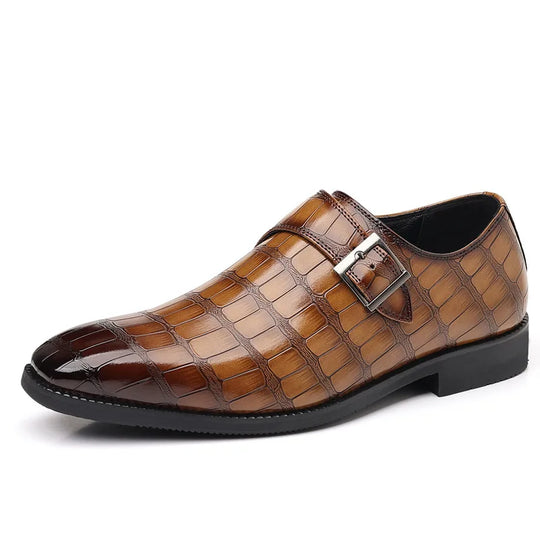 Gentleman Monk Strap Loafers Men's Crocodile Pattern Belt Buckle Leather Shoes Designer Formal Wedding Dress Homecoming Footwear