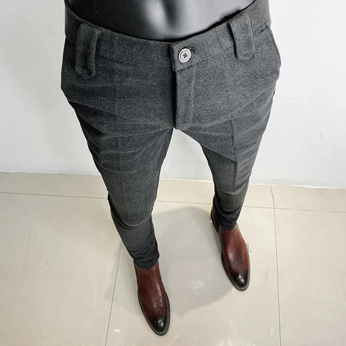 Autumn Winter Thickened Suit Pants Men Casual Slim Fit Straight