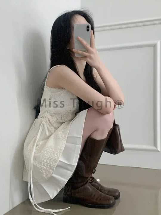 Summer Elegant New One Piece Dress Women Chic French Lace Sling Shirt