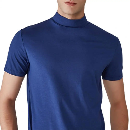 Men Half High Collar Slim Fit T-shirt Summer Casual Short Sleeve Solid