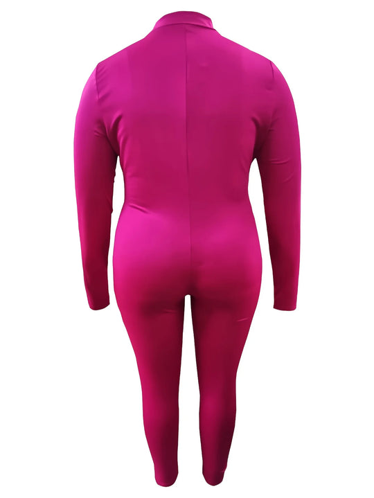 LW Plus Size Sportswear Zipper Design Jumpsuit Women Solid Long Sleeve Bodycon Fashion Sports Jumpsuits Casual Fitness Overall