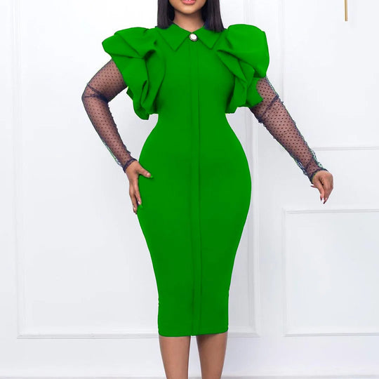 Women Slim Wrap Hip Dress Light Luxury Delicate Mesh Pleated Dresses Fashion Elegant Unique Sexy Party See Through Lace Vestidos
