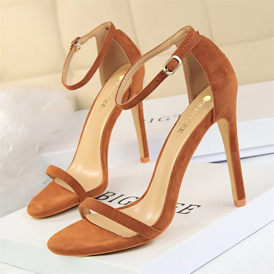 Women 8-11cm High Heels Flock Stripper Sandals Female Fetish Strappy Red Shoes Lady Valentine Green Summer Classic Sexy Pumps 5
