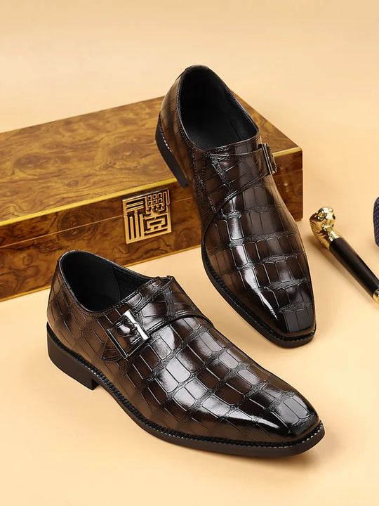 Gentleman Monk Strap Loafers Men's Crocodile Pattern Belt Buckle Leather Shoes Designer Formal Wedding Dress Homecoming Footwear