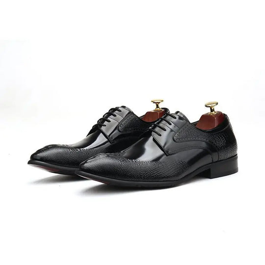 Men's Trendy Genuine Leather British-style Pointed Toe Dress Shoes, Lace-Up Business Formal Oxfords Shoes