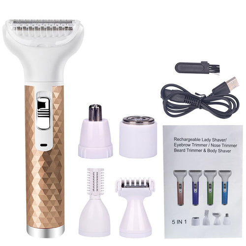 5 IN 1 Electric Hair Removal Epilator Wet&Dry Lady Shaver Nose Hair