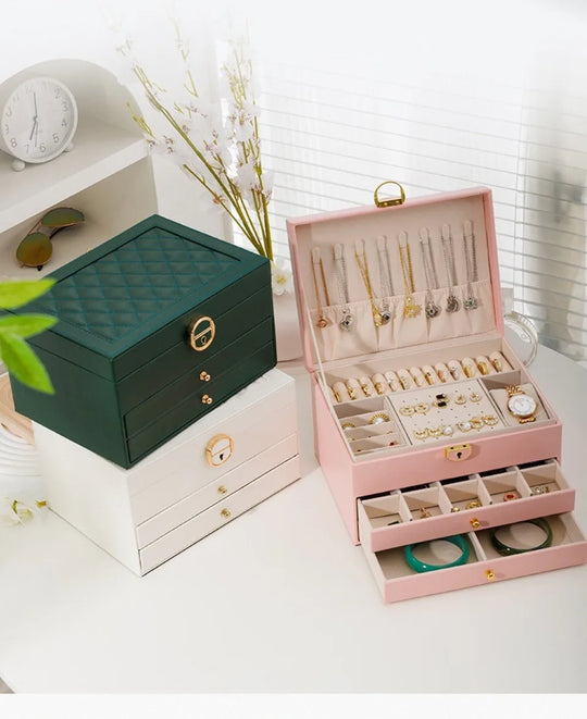 Three-layer Jewelry Storage Box for High-end Exquisite Necklaces, Earrings,Gold Jewelry Box Hand Accessories with Large Capacity