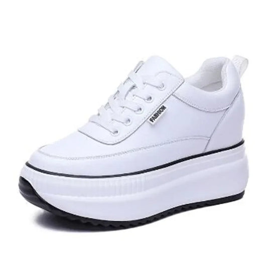 2024 Designer Platform Wedge Female Women 8CM Heels Sneakers Chunky Spring Autumn Shoes Women Genuine Leather Casual Black Shoes