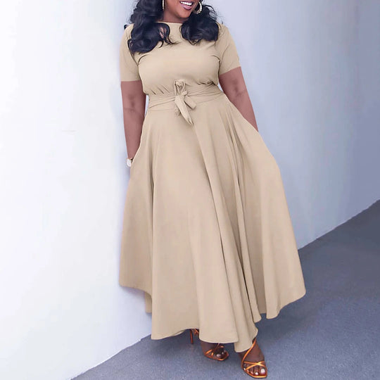 Elegant Women Dresses for Summer New Short Sleeve O Neck Sashes Pleated Ankle Length Luxury African Party Birthday Dress