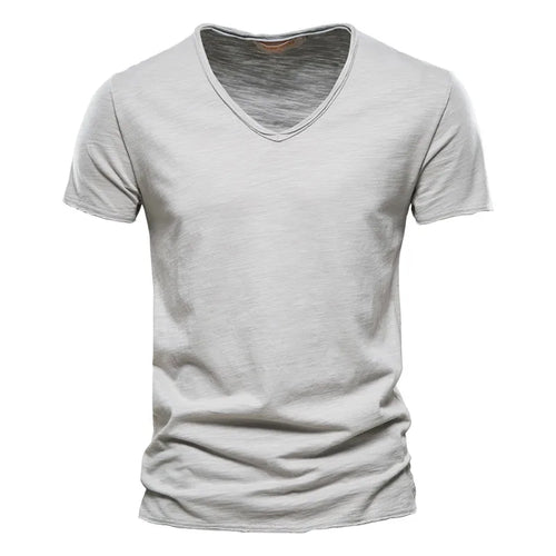 Wholesale Drop-Ship 100% Cotton Men T-shirt V-neck Slim Soild T-shirts