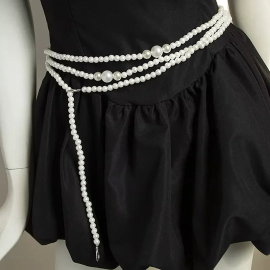 Designer Red belt Jewelry Multilayer Pearl waist chain for Women's Fashion Retro Character Playing Body Accessories Party Belts