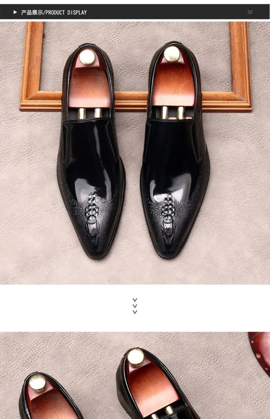 Men's Trendy Genuine Leather British-style Pointed Toe Dress Shoes, Lace-Up Business Formal Oxfords Shoes