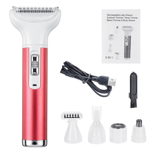 5 IN 1 Electric Hair Removal Epilator Wet&Dry Lady Shaver Nose Hair