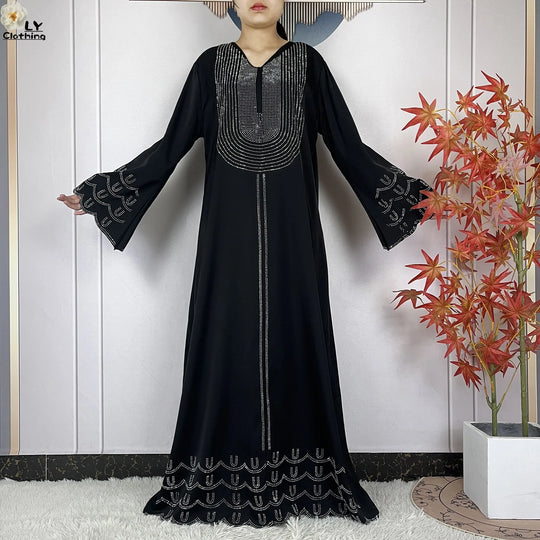 2024 New Muslim Chiffon Abayas For Women Robe Caftan Dubai Islam Clothing African Abaya Long Sleeved Fashion Dress With Turban