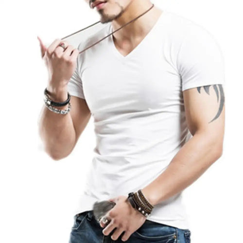 New Men T Shirt Fitness V neck Man T-shirt For Male Clothing
