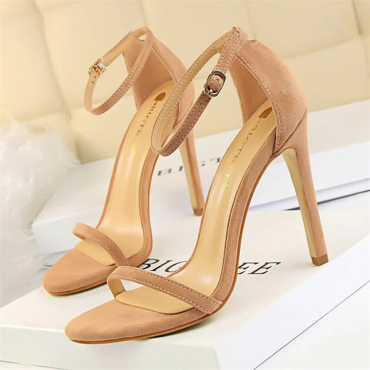 Women 8-11cm High Heels Flock Stripper Sandals Female Fetish Strappy Red Shoes Lady Valentine Green Summer Classic Sexy Pumps 5