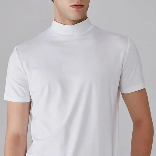 Men Half High Collar Slim Fit T-shirt Summer Casual Short Sleeve Solid