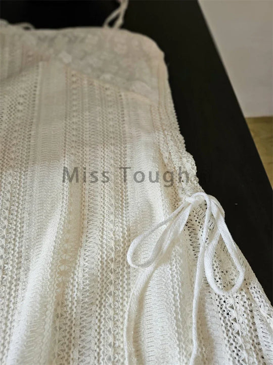 Summer Elegant New One Piece Dress Women Chic French Lace Sling Shirt