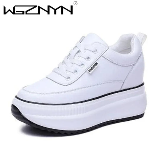 2024 Designer Platform Wedge Female Women 8CM Heels Sneakers Chunky Spring Autumn Shoes Women Genuine Leather Casual Black Shoes