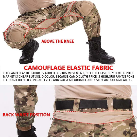 G3 Combat Pants +Pads Elastic Sport Pant Tactical Gear US CP Climb