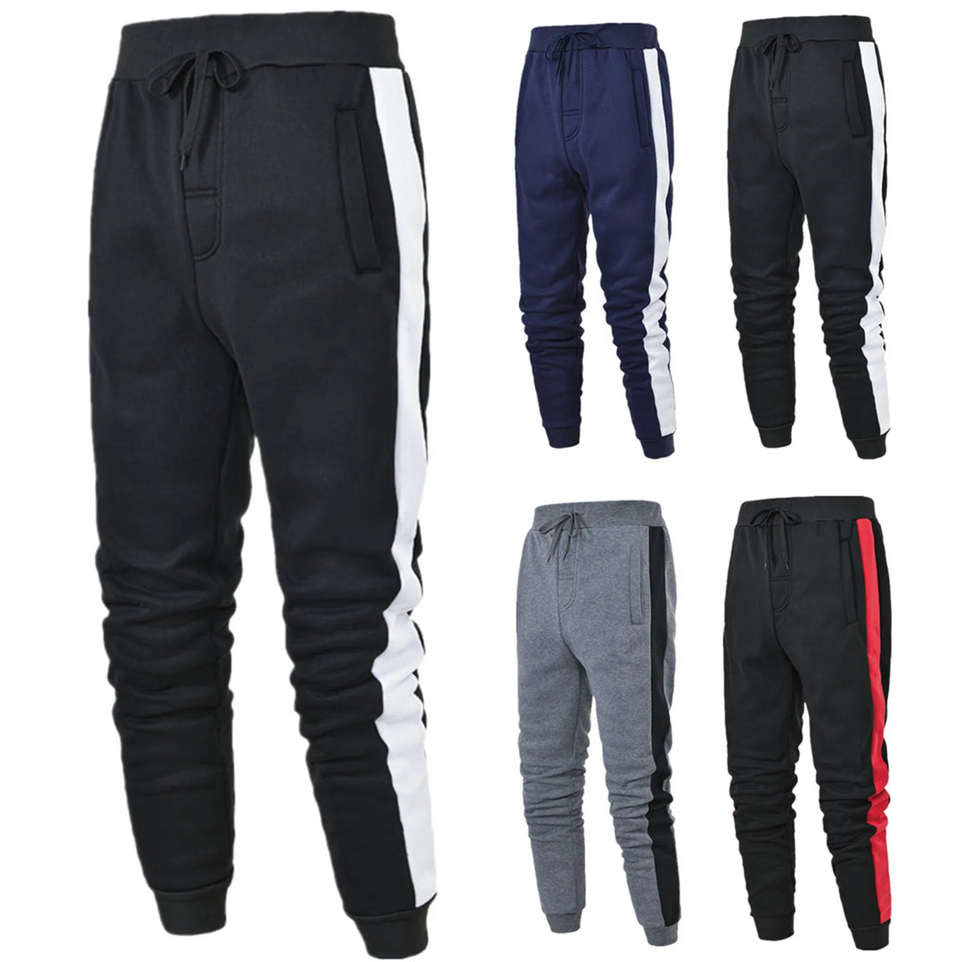 Mens Casual Hip Hop Pants Lace up Track Cuff Spliced Solid Color