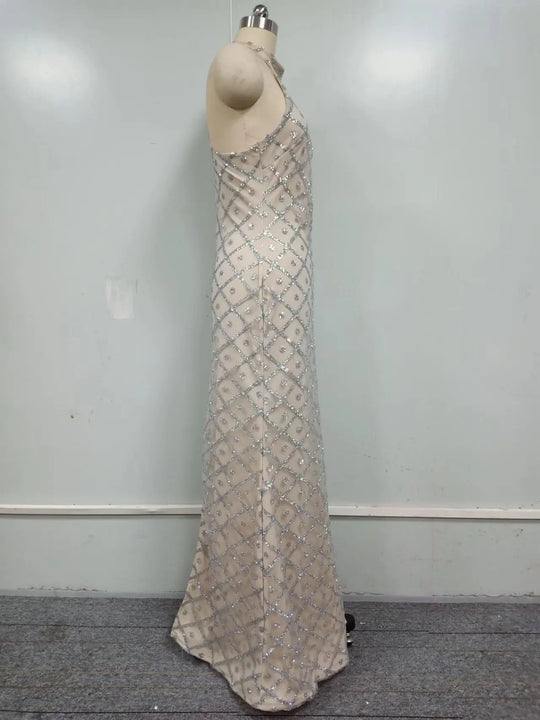 Sparkly Rhinestones Sleeveless Long Dress for Women Elegant Trend Celebrate Evening Wedding Gown Birthday Dresses
