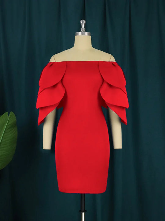 Design sense: niche, sexy, one shoulder lotus leaf edge banquet dress, hip hugging skirt, women's party dress