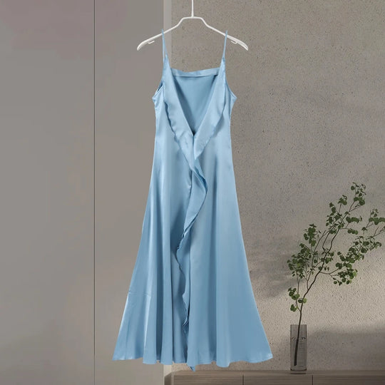 Elegant Split Women' s Dresses Solid Square Collar Backless Sleeveless Long Dress Female 2025 Summer Party Evening Robes