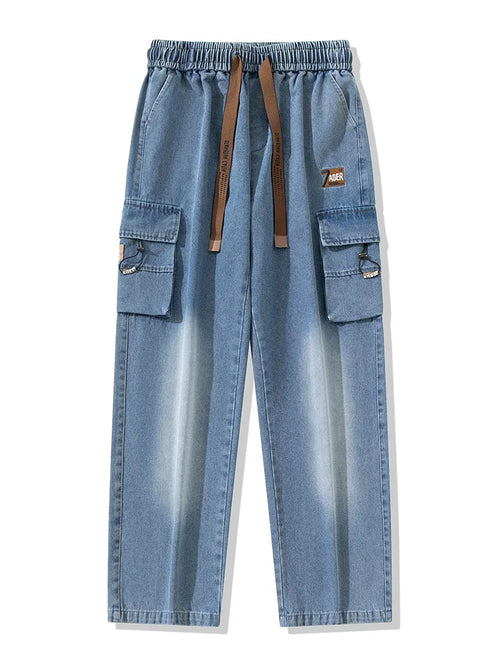 2024 Autumn New Men's Cargo Jeans Big Size 8XL 7XL 6XL String Banding