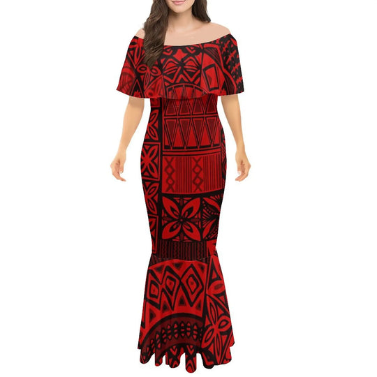 New Design Layer Ruffle Off Shoulder Long Bodycon Fishtail Evening Dresses Women Elegant Frill Trumpet Mermaid Dress Gowns