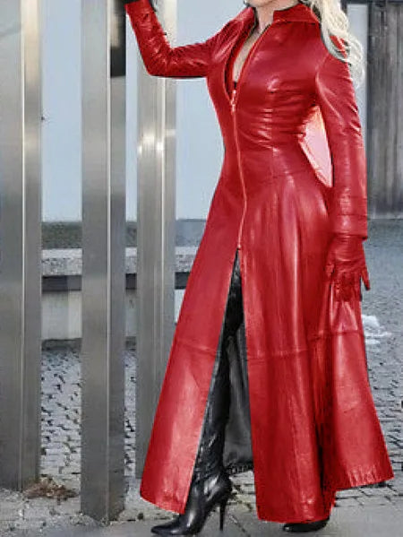 Women's PU Leather Dr Slim Fit Zipper Long Coat Collar Dr Autumn Winter Large Size Street Sle High Waist Long Skirt