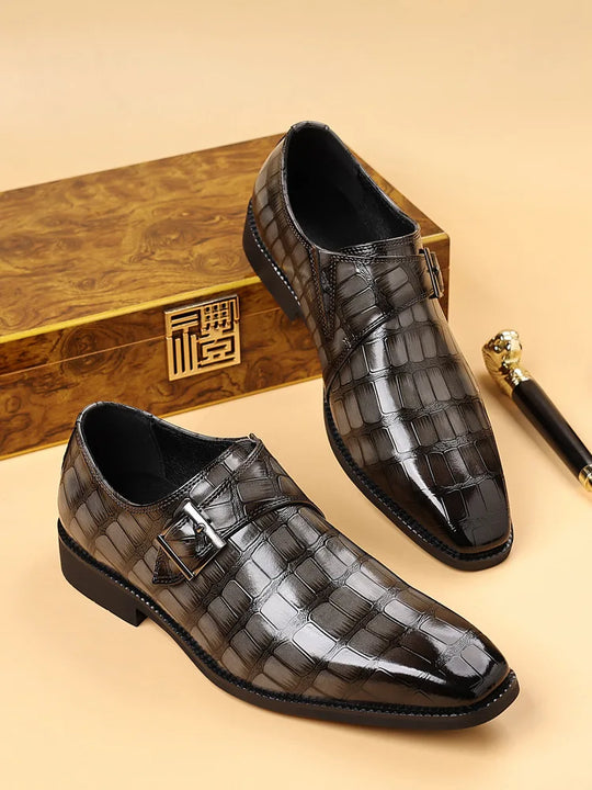 Gentleman Monk Strap Loafers Men's Crocodile Pattern Belt Buckle Leather Shoes Designer Formal Wedding Dress Homecoming Footwear