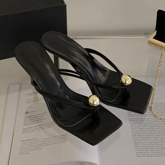 Women High Heels Slippers Designer Heeled Sandals Elegant Shoes Woman Summer 2025 Trend Fashion Fliop Flops Casual Slides Mujer