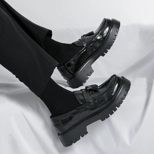 Business Tassel Loafers Shoes Slip on Casual Thick Bottom Leather Black Dress Party Shoes Boat Loafers For Man Fashion Moccasins