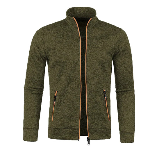Men Knit Cardigan Thick Fleece Sweater Slim Zip-Up Jacket Warm Jumper