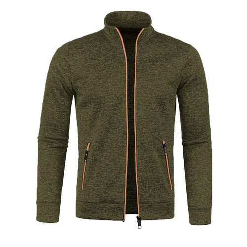 Men Knit Cardigan Thick Fleece Sweater Slim Zip-Up Jacket Warm Jumper