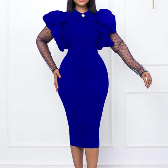 Women Slim Wrap Hip Dress Light Luxury Delicate Mesh Pleated Dresses Fashion Elegant Unique Sexy Party See Through Lace Vestidos