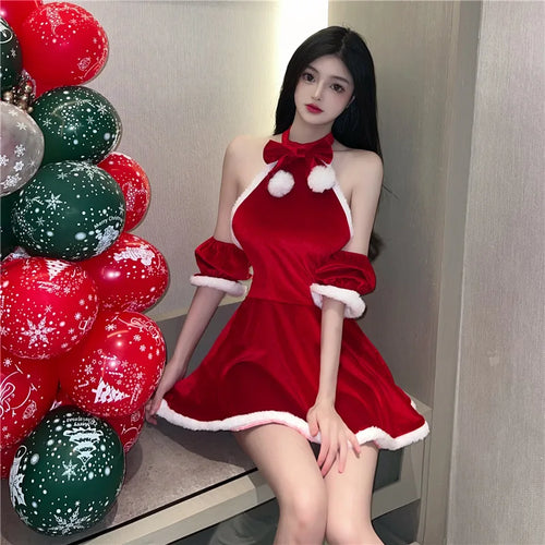 Sexy New Year Christmas Red Spicy Girl Plush Sex Mini Dress Girl Hot