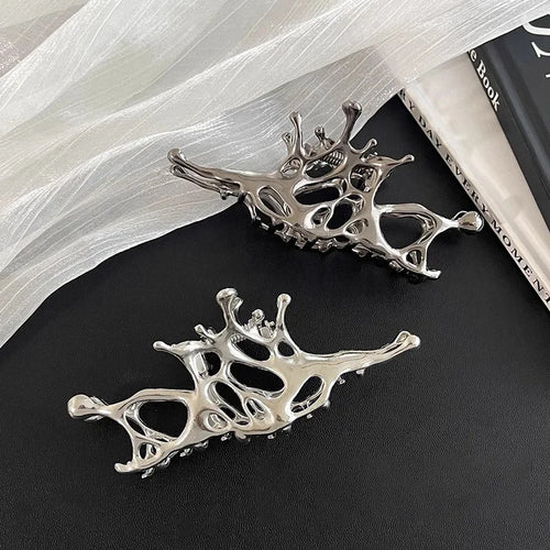 Fashion Y2k Geometric Claw Clips for Women Silver Color Large Metal