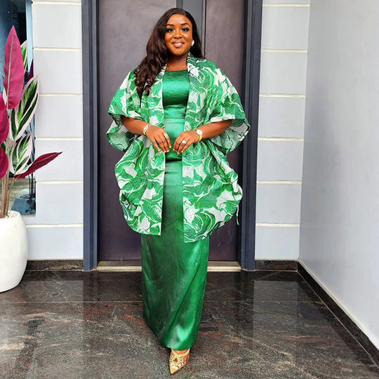 African Clothes for Women 2 PCS Sets Dress and Coat Suits Dashiki Ankara Turkey Wedding Party Dresses Kaftan Bubu Gown Plus Size