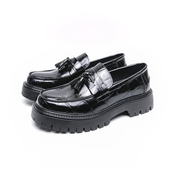 Business Tassel Loafers Shoes Slip on Casual Thick Bottom Leather Black Dress Party Shoes Boat Loafers For Man Fashion Moccasins