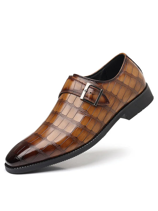 Gentleman Monk Strap Loafers Men's Crocodile Pattern Belt Buckle Leather Shoes Designer Formal Wedding Dress Homecoming Footwear