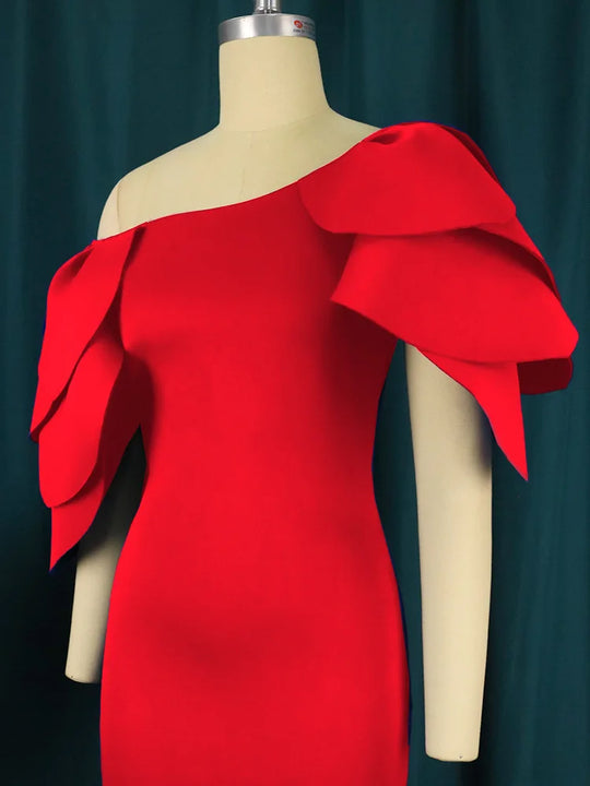 Design sense: niche, sexy, one shoulder lotus leaf edge banquet dress, hip hugging skirt, women's party dress